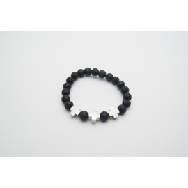 Pulsera negra con dijes de cruz en acero